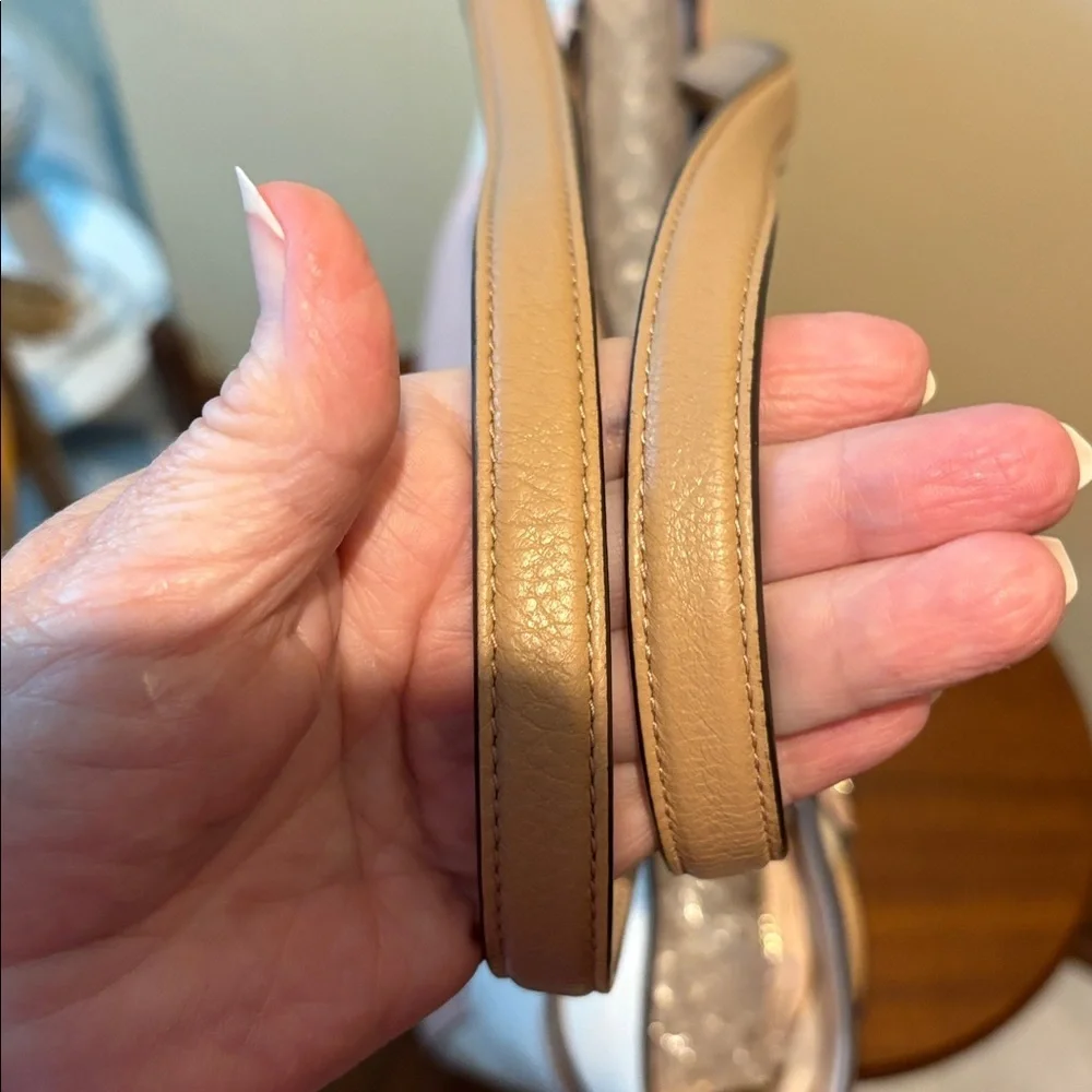 Kate Spade tote bag peachy beige cream taupe color block cinching sides EUC